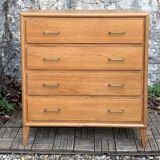 Vintage chest of drawers with compass feet, oak, original patina, 1950s