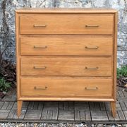 Vintage chest of drawers with compass feet, oak, original patina, 1950s