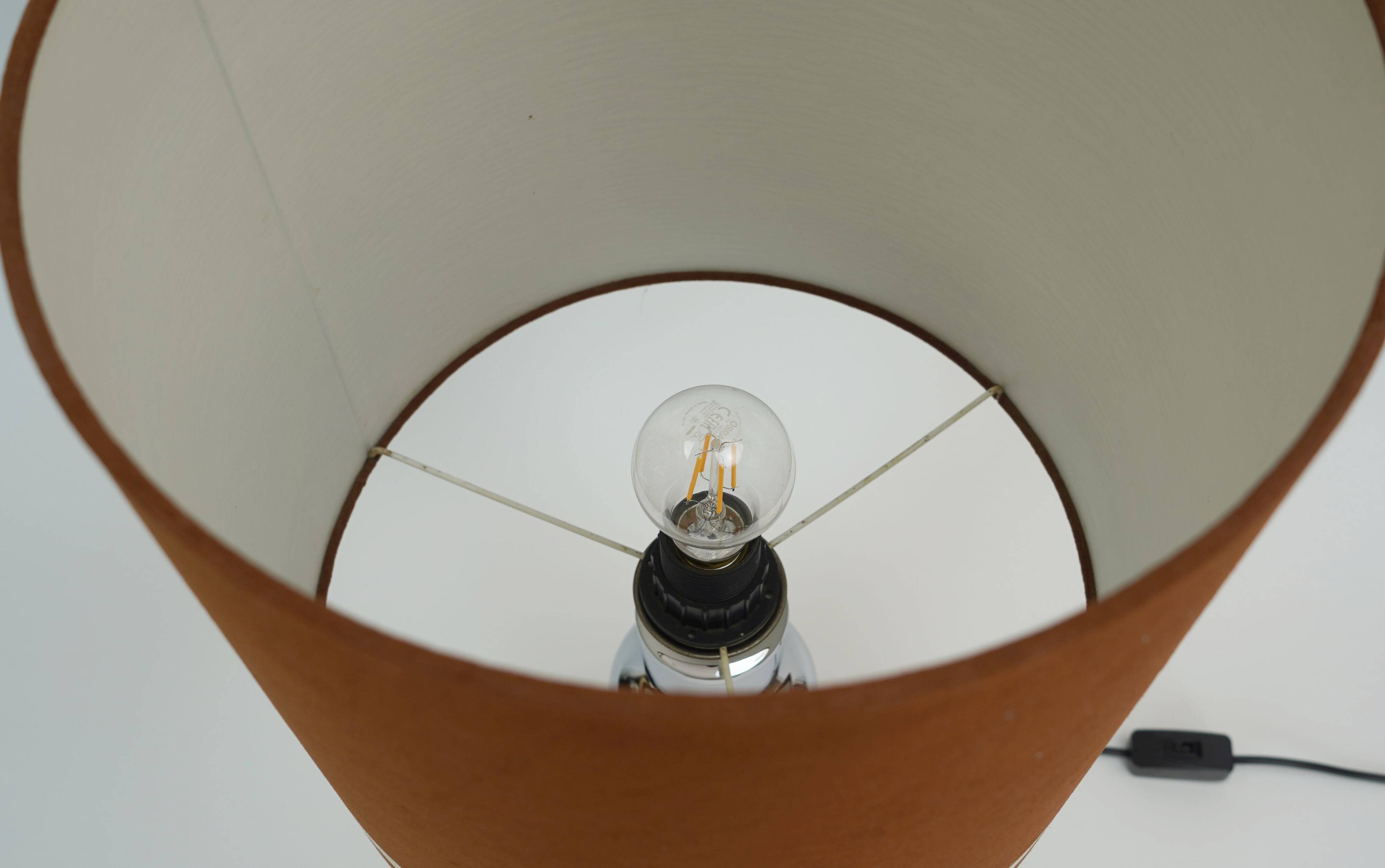 1970s table lamp aro-leuchten chrome base brown velvet lampshade