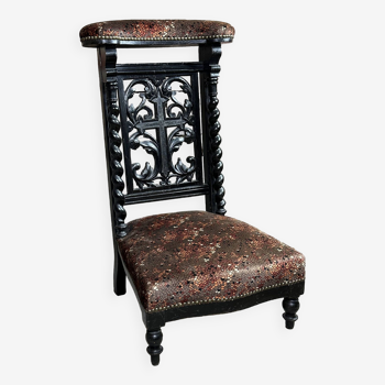 Prie dieu chaise en bois noirci et velours époque Napoléon III