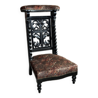 Pray god chair in blackened wood and velvet Napoleon III period