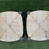 Pair of old low chairs in wood and straw