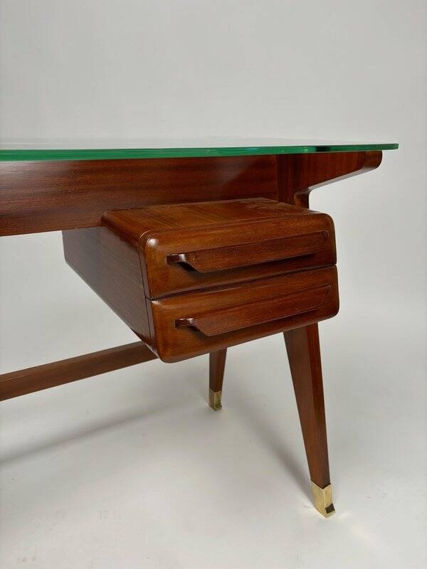 Wood and Brass Desk attributed to Vittorio Dassi, Italy, 1950s