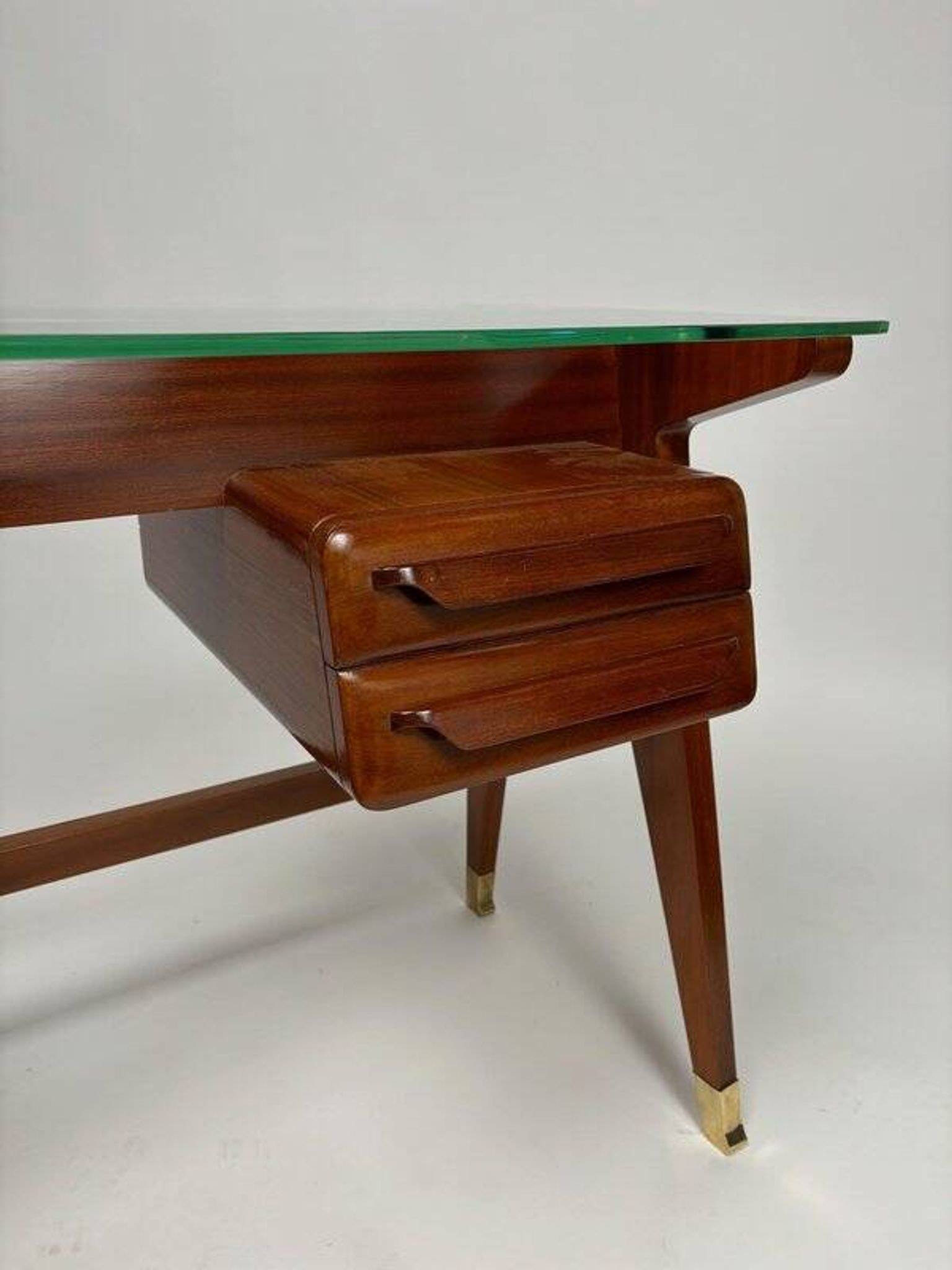 Wood and Brass Desk attributed to Vittorio Dassi, Italy, 1950s