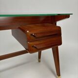 Wood and Brass Desk attributed to Vittorio Dassi, Italy, 1950s