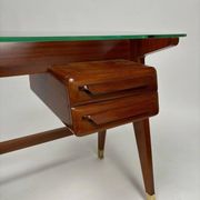 Wood and Brass Desk attributed to Vittorio Dassi, Italy, 1950s
