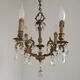 French Vintage Bronze and Glass 4 Light Art Nouveau Crystal Chandelier