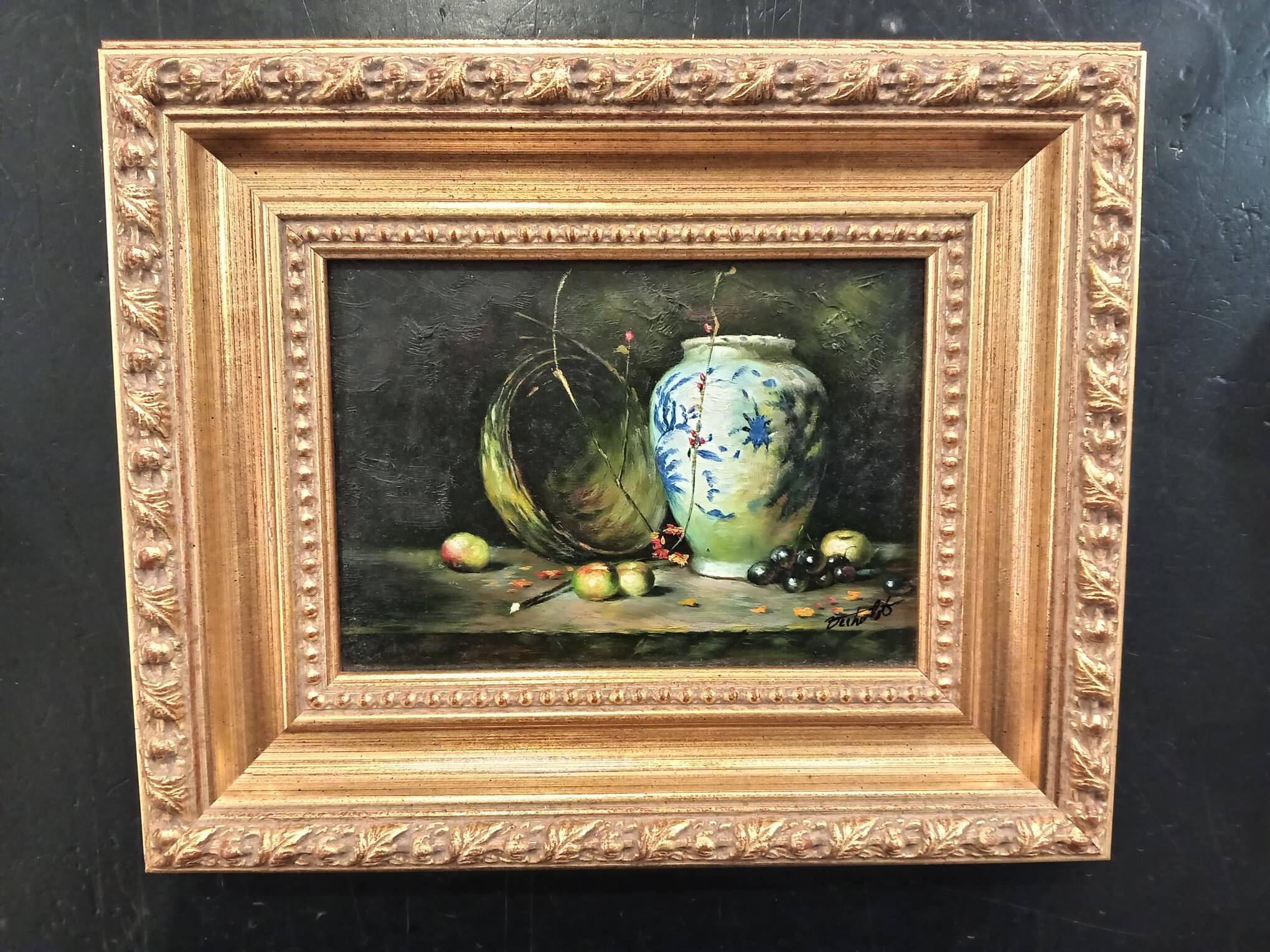 Petite huile sur panneau , nature morte début XXe.