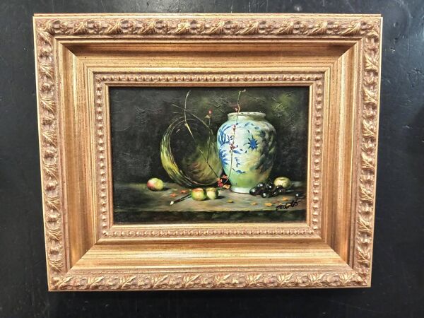Petite huile sur panneau , nature morte début XXe.