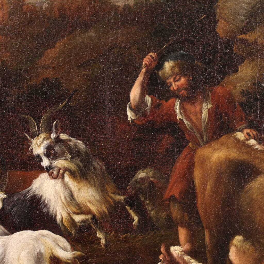Great 18th century painting, pastoral scene with classical ruins