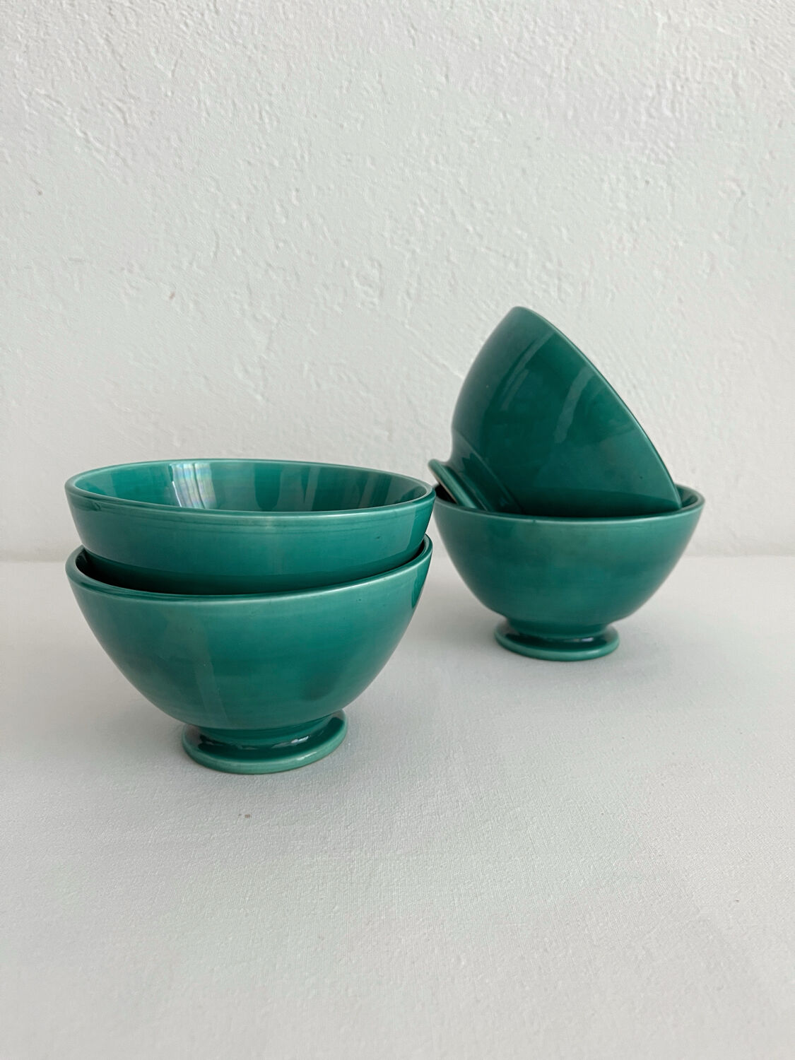 4 antique vintage green ceramic bowls
