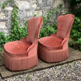 Pair of vintage pink velvet toad armchairs 1960