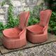Pair of vintage pink velvet toad armchairs 1960