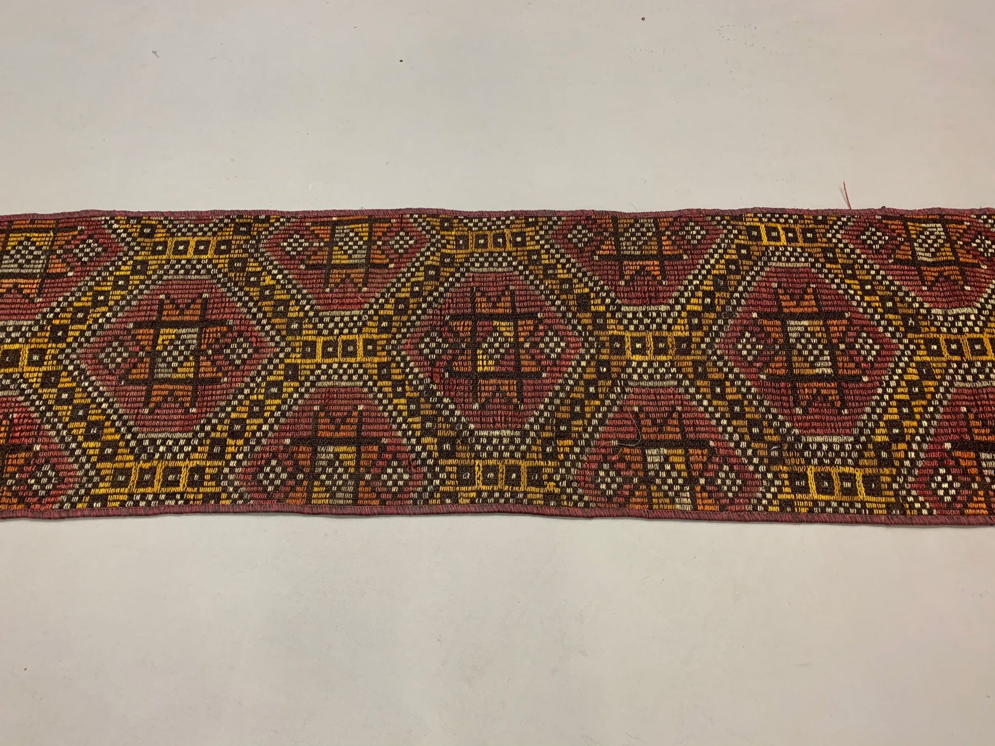 Old Turkish narrow Kilim Runner 315x51 cm, shabby chic, vintage kelim Red Black