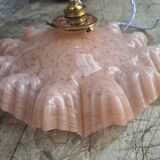 Opaline Pleated Suspension Clichy Rose complete with wire and Ceiling Light