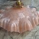 Suspension Opaline Plissée Clichy Rose complète fil et Plafonnier