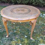 English-style coffee table wood and caning