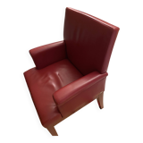 RED LEATHER ARMCHAIRS signed “SEDE”