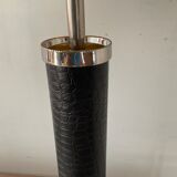 Vintage column lamp in leather and silver brass 60s-70s