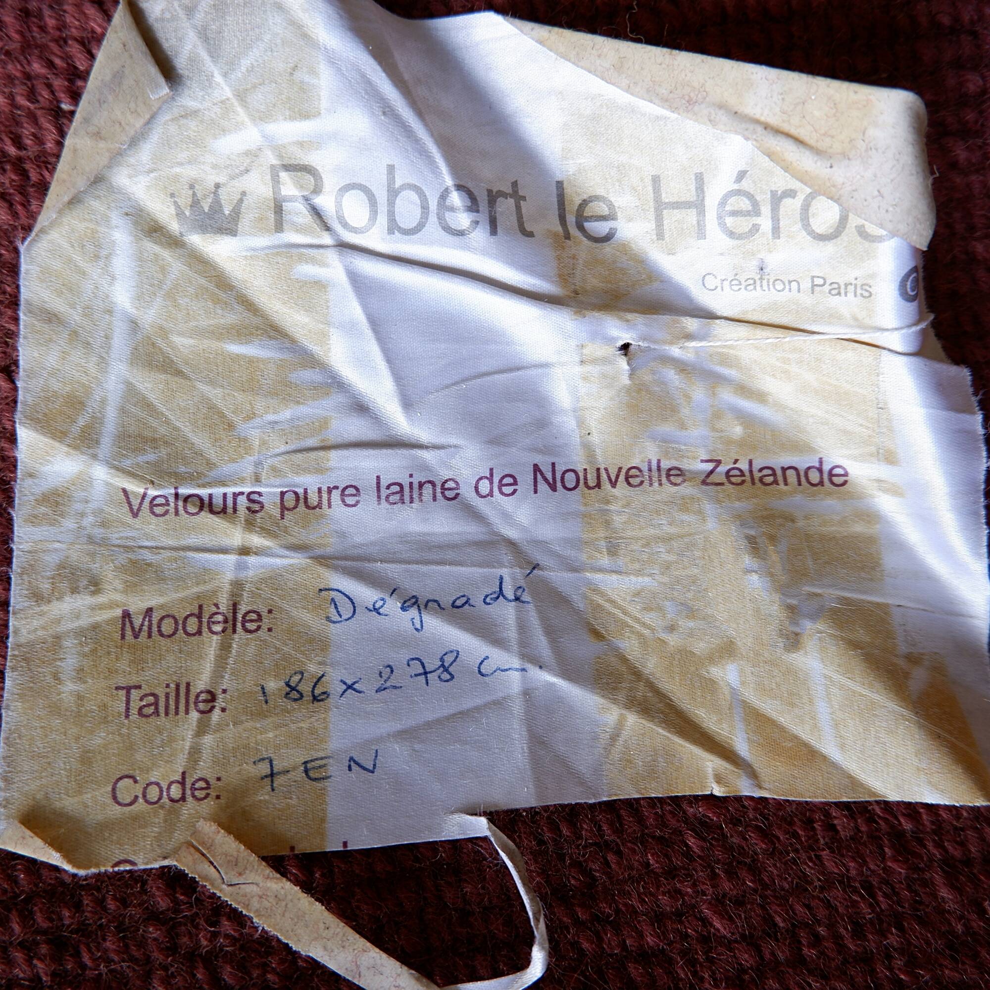 Wool velvet carpet "Robert Le Héros" Paris - 1990s 186x278