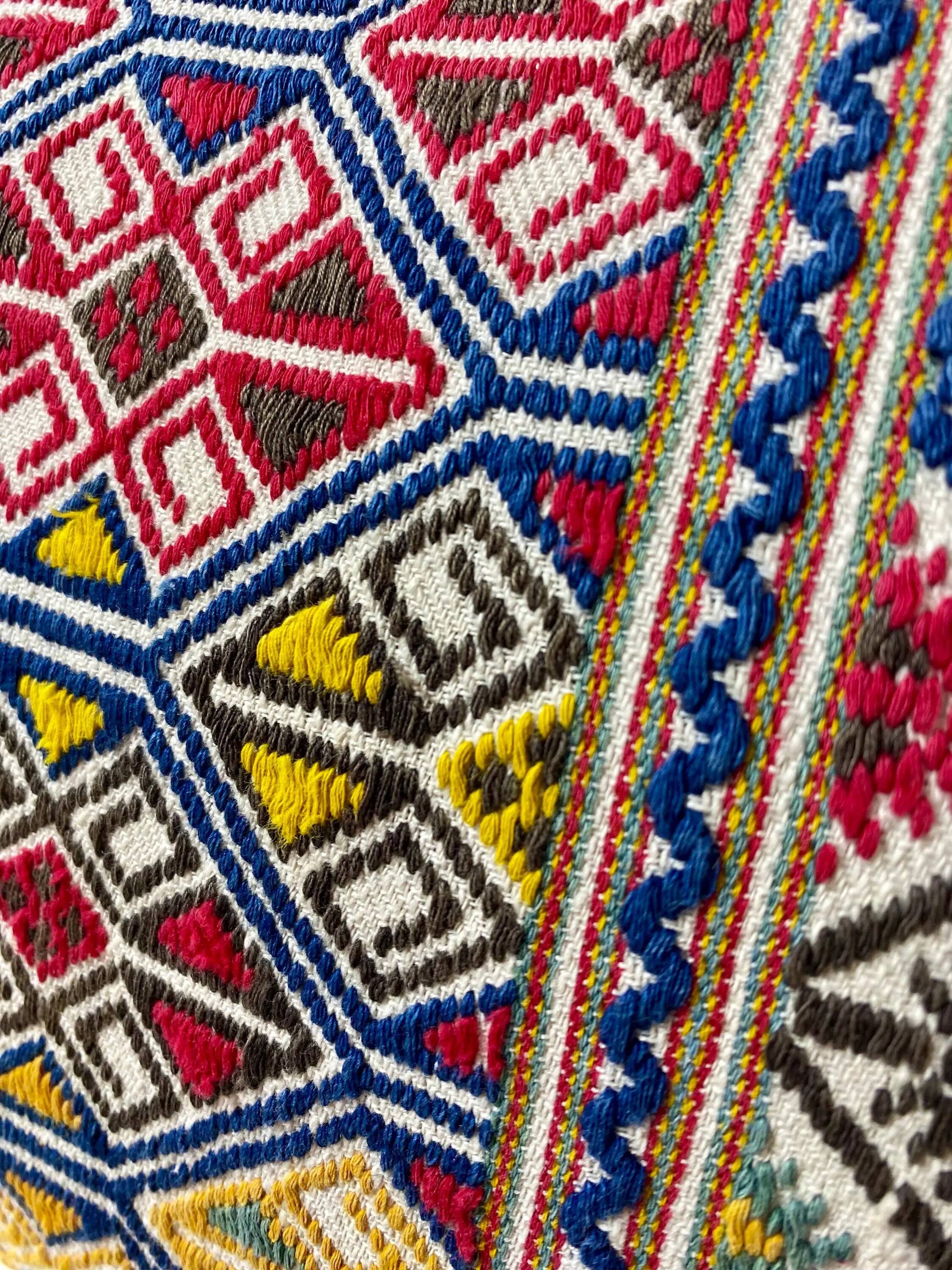 Cretan Greek Hand Embroidery Pillow Cover, 1970s Folk Art Textiles