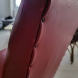 Fauteuil scandinave pieds compas bois et Skaï