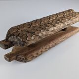 Hand-carved Wooden Double Door Handle with Wheat Spike Design, 1900s