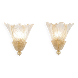 Pair of Barovier & Toso Murano Foglia d’Oro wall sconces, 1980s
