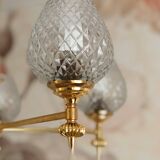 Lustre 5 feux vintage en verre et laiton