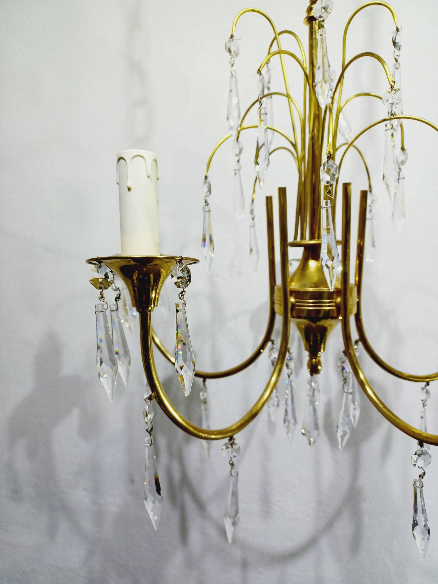 Lustre 5 lumières en laiton et cristal