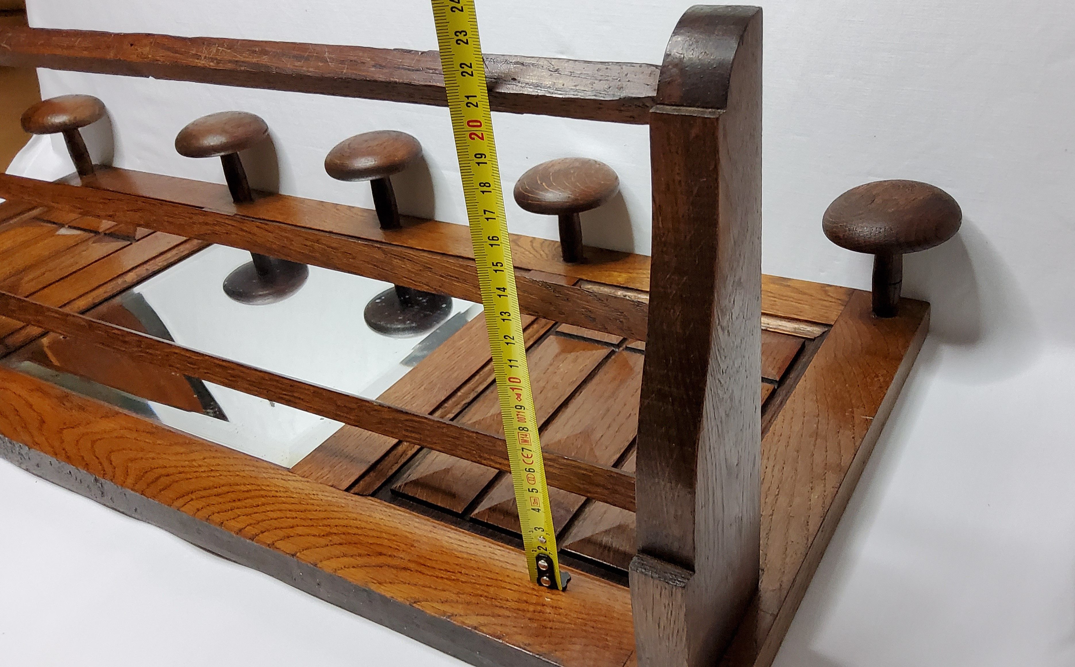 Wooden wall coat rack, 5 hooks, Art Deco style, 82 cm