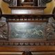 Cabinet Louis XIII revival en noyer et marbre sculpté