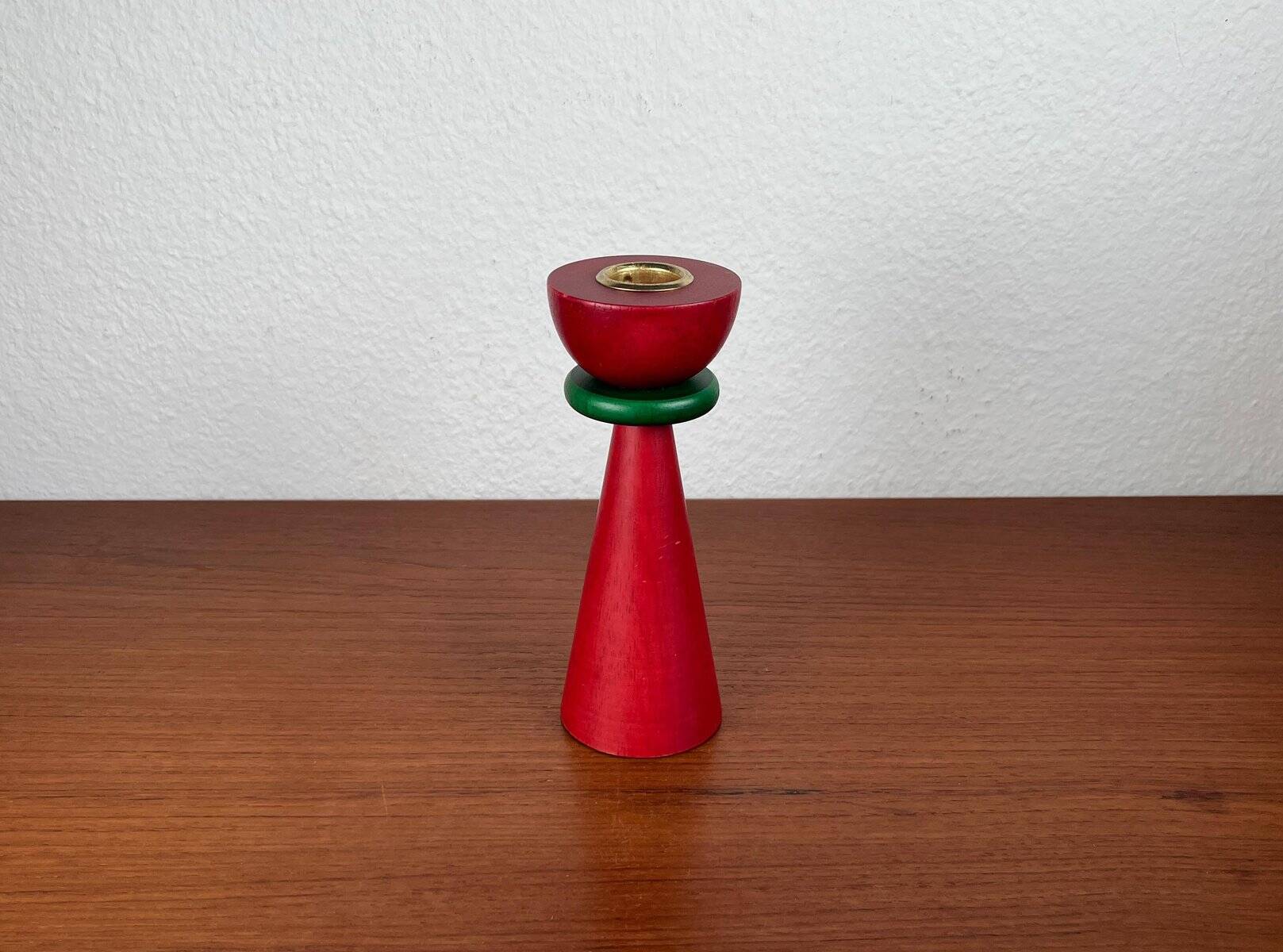 Vintage postmodern wooden candlestick, 1970s
