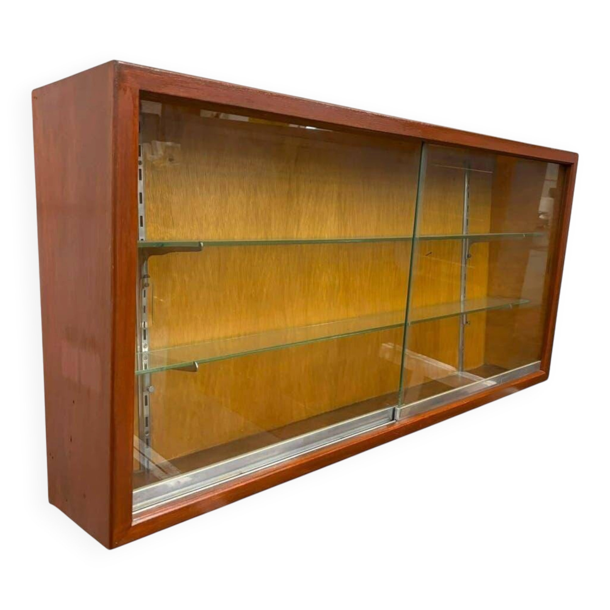 Vintage wall display cabinet in shallow wood / wall cabinet / shelf