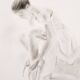 Charcoal drawing representing a seated dancer. Dancer painting.