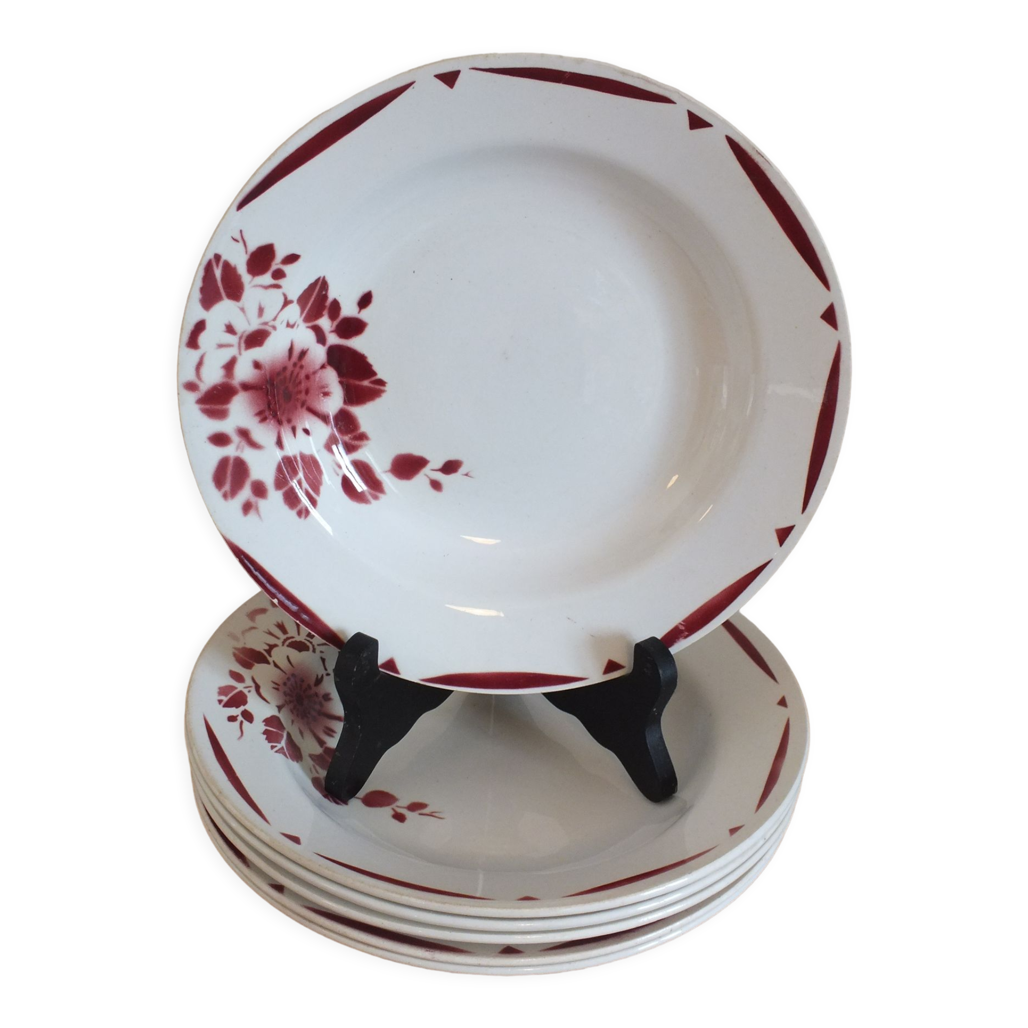 6 Hollow plates of the 40s decoration Flowers - Saint Amand Terre de Fer