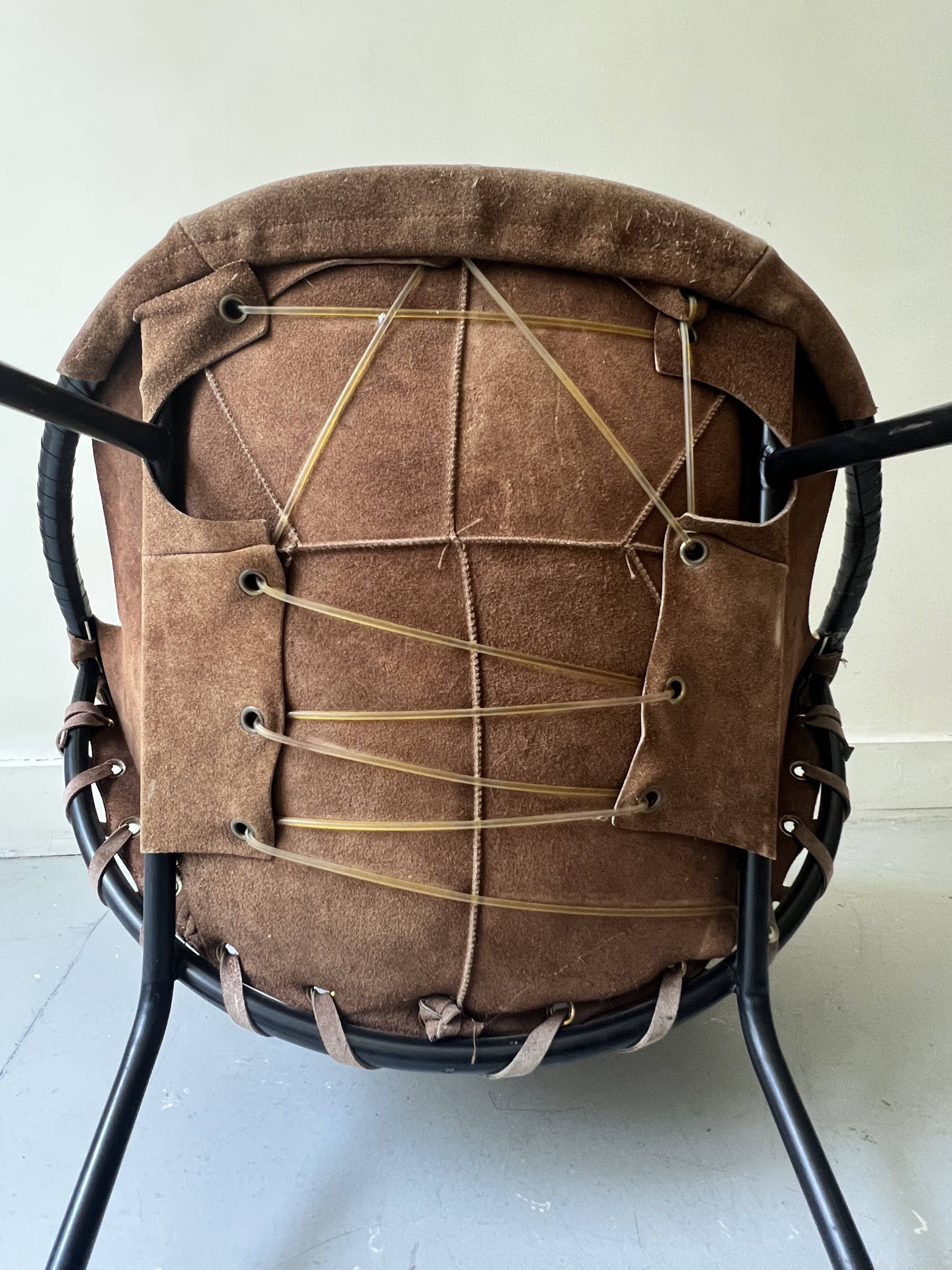 Designer armchair in brown suede circle ballon by Lusch & Co, Germany 1970s