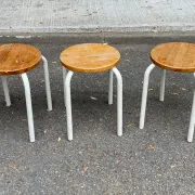 Set of 3 stackable stools in Ikea Frosta style, solid wood and steel, 1990.