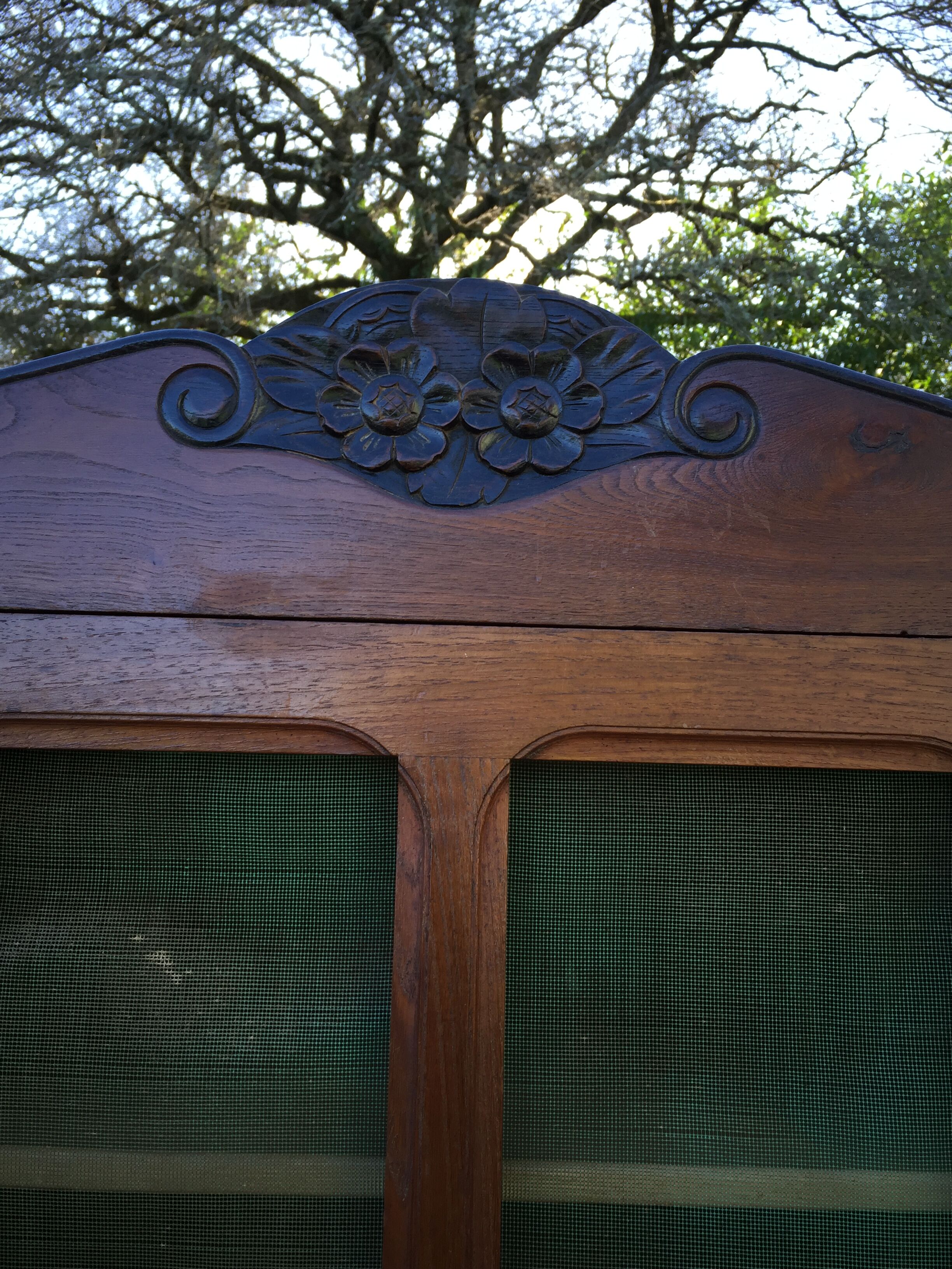 Vintage mesh cabinet in solid oak rococo period 1930