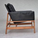 1960s, Danish lounge chair, original condition, furniture leather, solid oak wood.