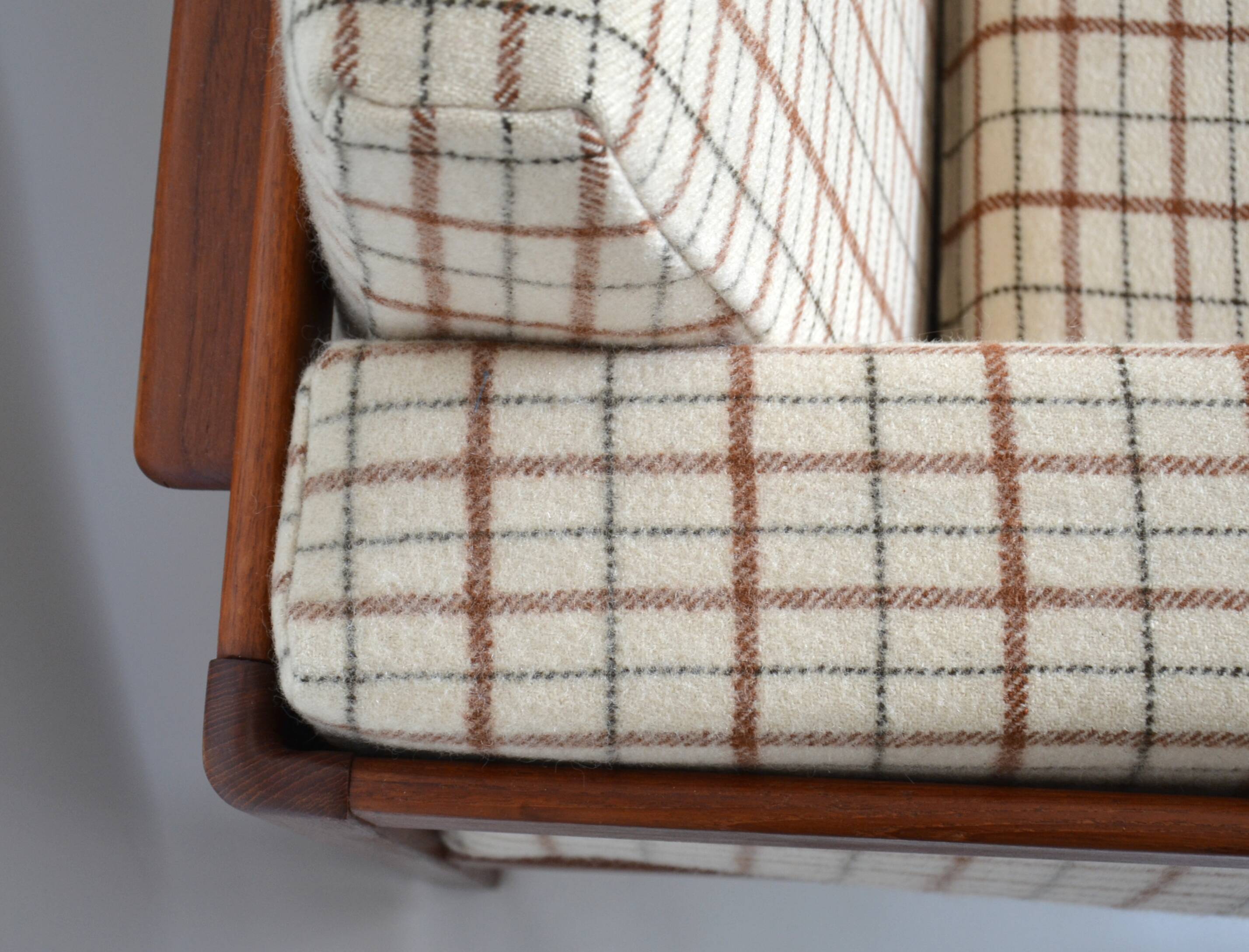 Vintage mid 20th century danish style day sofa, teak, wool upholstery, Scandinavian 1960s
