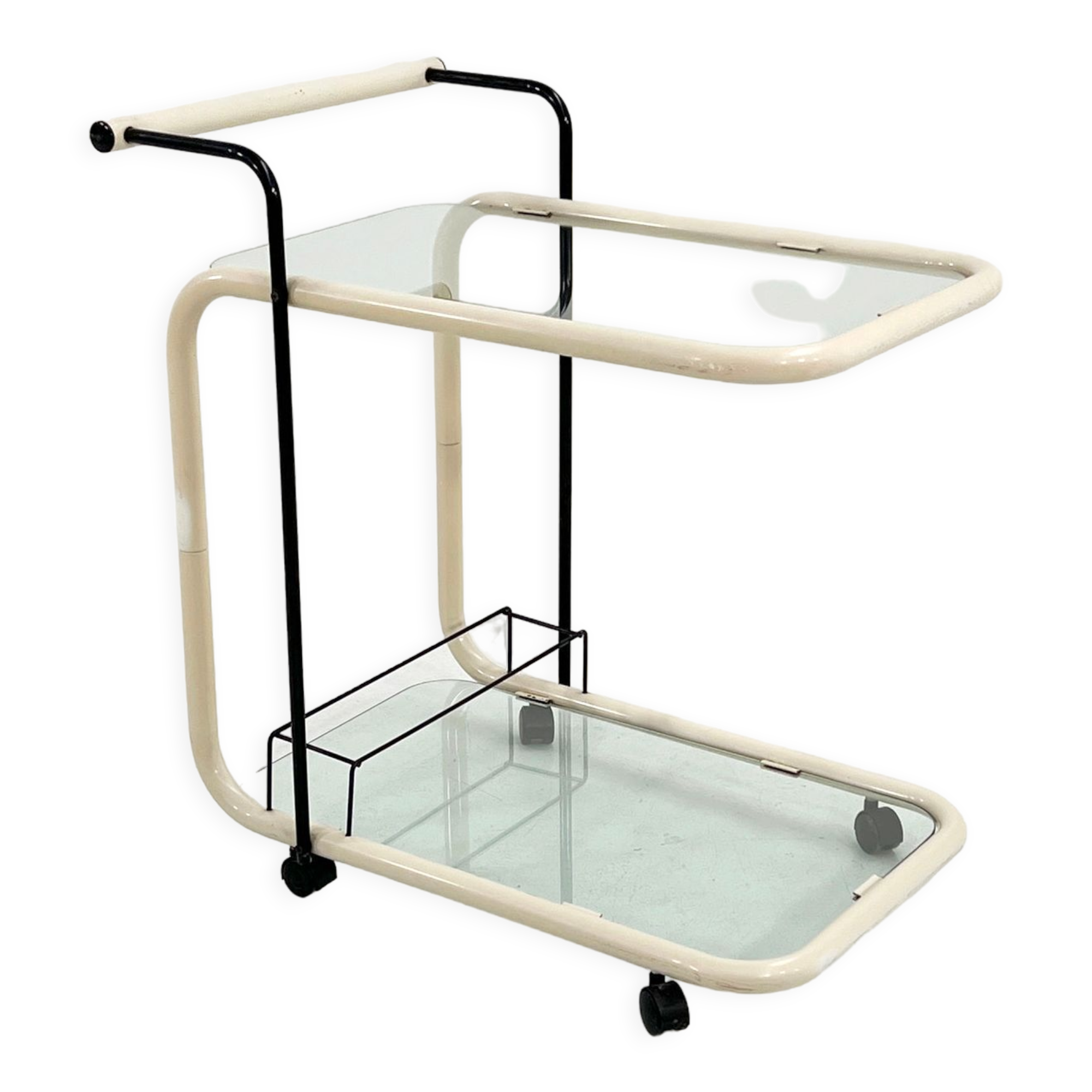 Postmodern beige metal and glass trolley, 1980