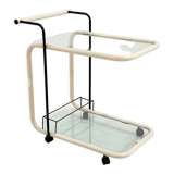 Postmodern beige metal and glass trolley, 1980