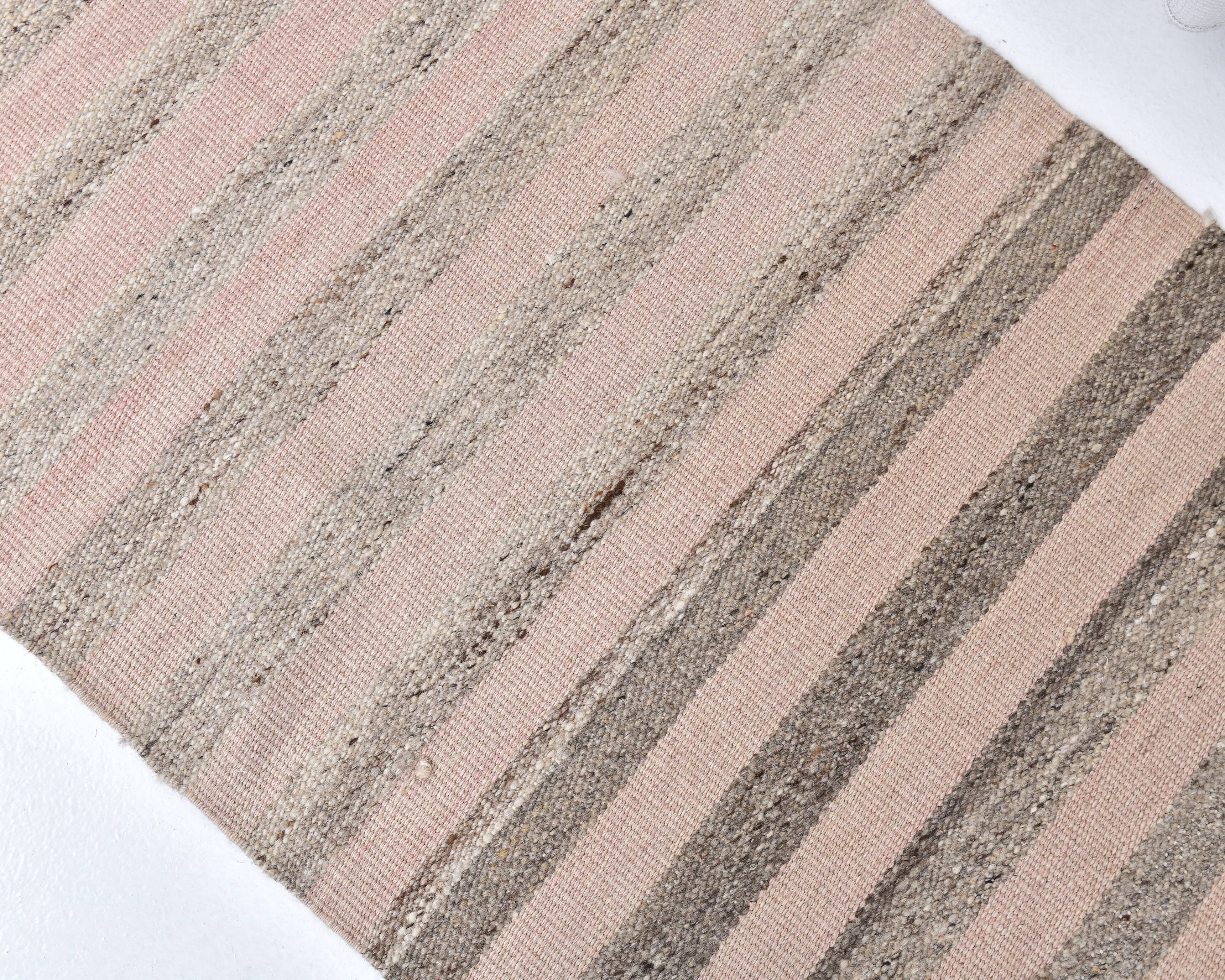 pink brown wool runner rug, Turkish vintage runner kilim  67x293 cm