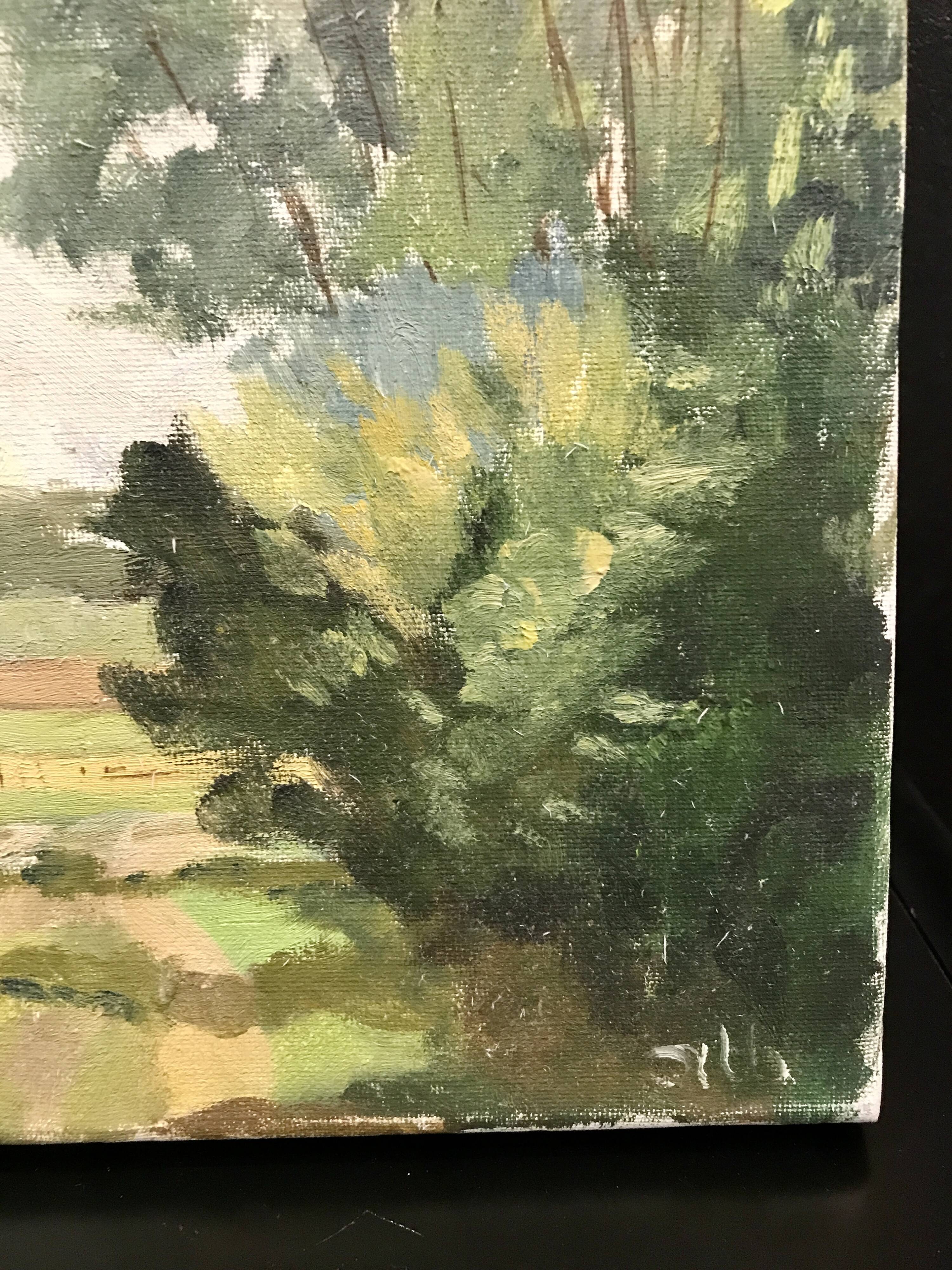 Painting on old frame Country Landscape