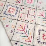 Moroccan Berber carpet Azilal ecru with black diamonds and colorful patterns 248x147cm