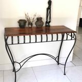 Chestnut console and wrought iron