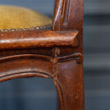 Suite of 6 Louis XV style chairs in walnut nineteenth yellow velvet