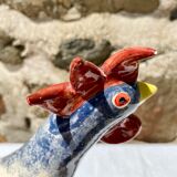 Signed ceramic hen and guinea fowl