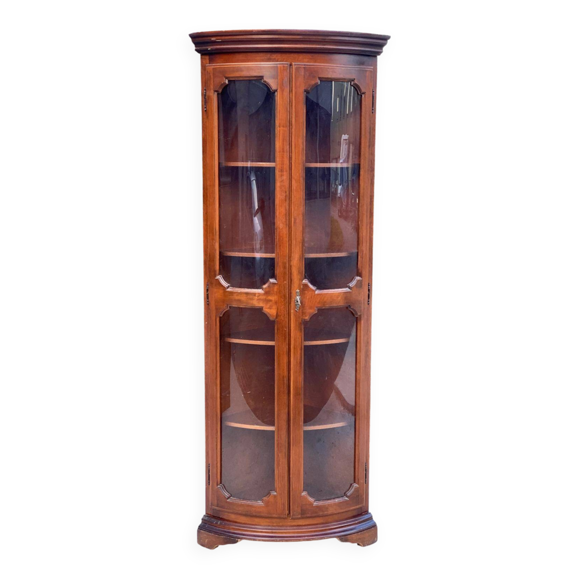 Quarter-round corner display cabinet in solid wood